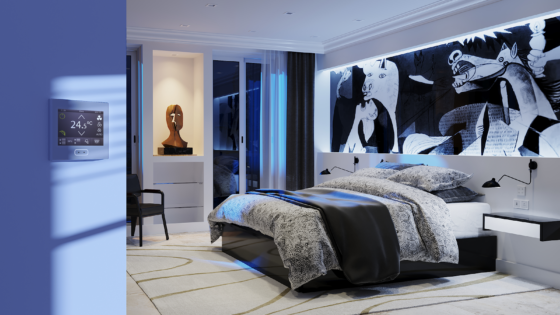 hotel room with Zennio panel for Guest Room Management System