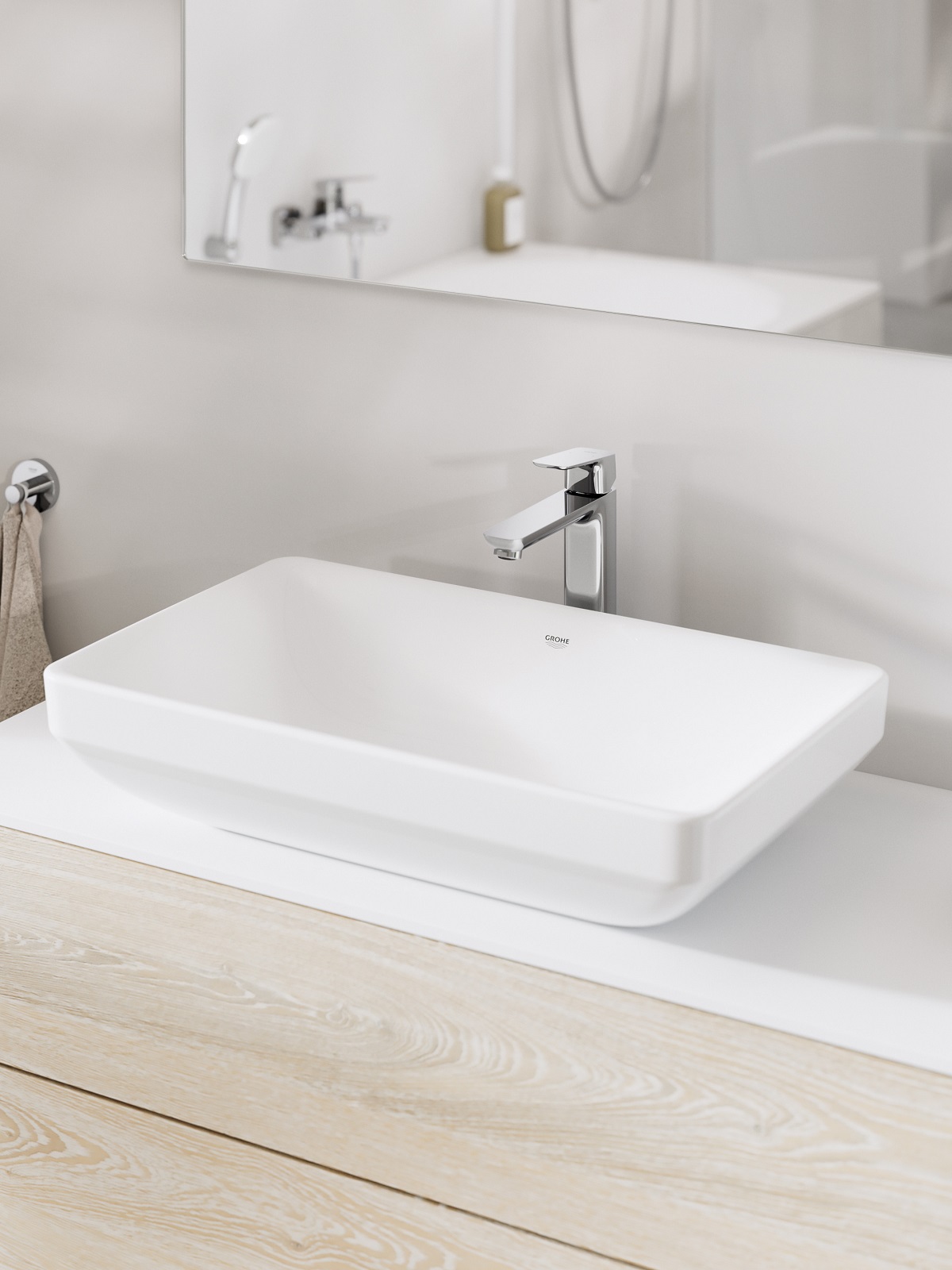 white square basin with GROHE cubeo fittings