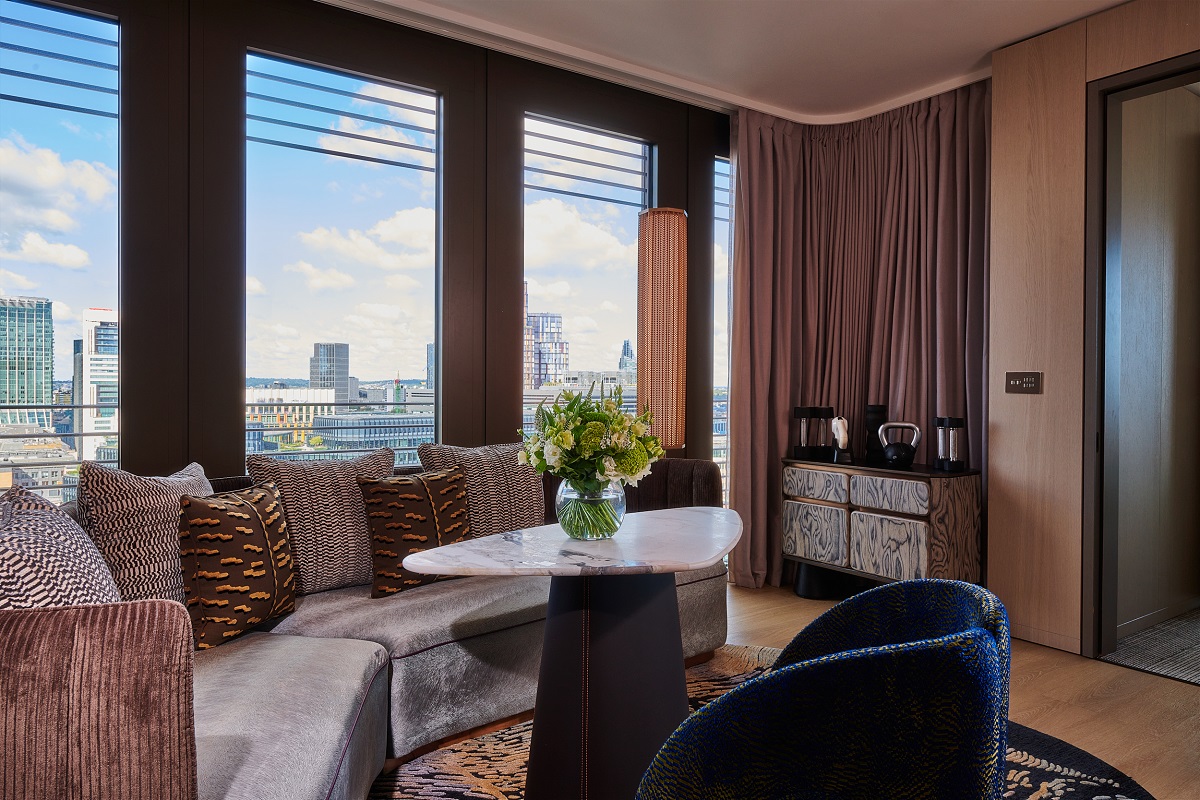 lounge area in the Devonshire suite at Pan Pacific London