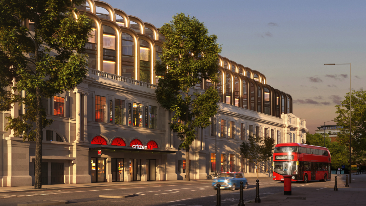 external render of proposed citizenM London Olympia