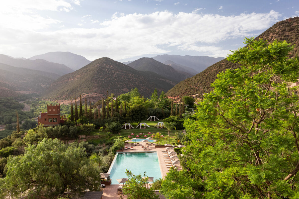 Kasbah Tamadot view from master suite over Atlas Mountains