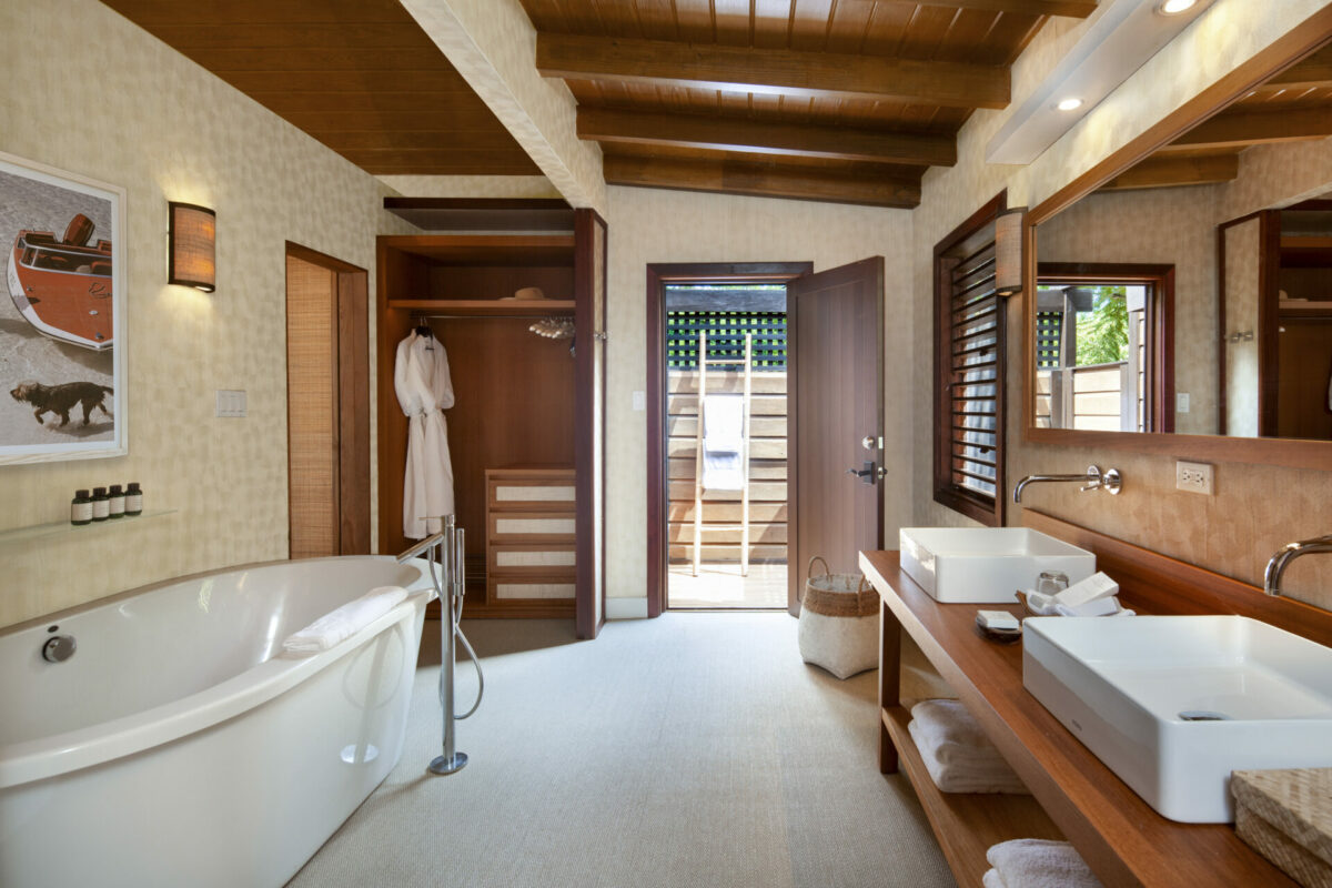 Wood decor, spa-like bathroom