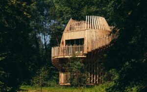 exterior of wooden cabin designed by AW2 for Coucoo grands lacs