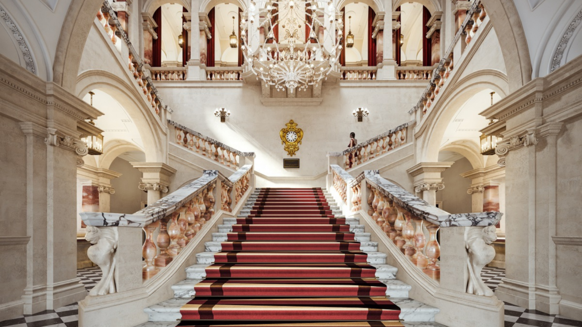 The marble staircase and entranceway in the OWO