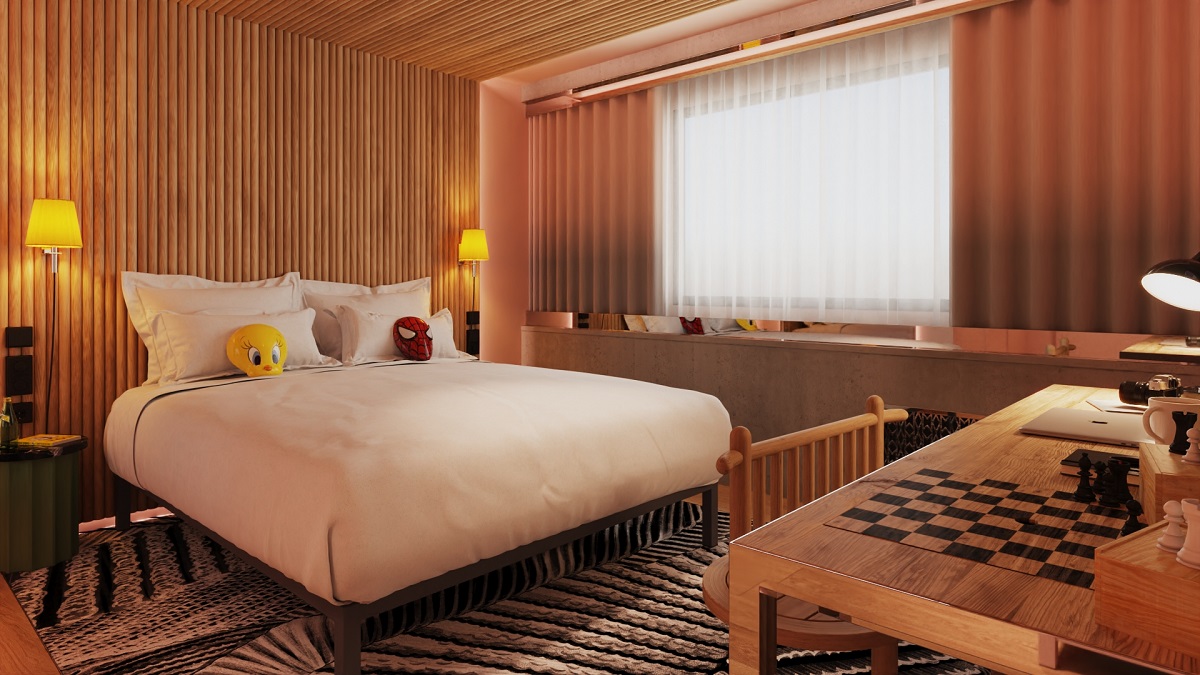 wood panelled guestroom Mama Shelter Zurich