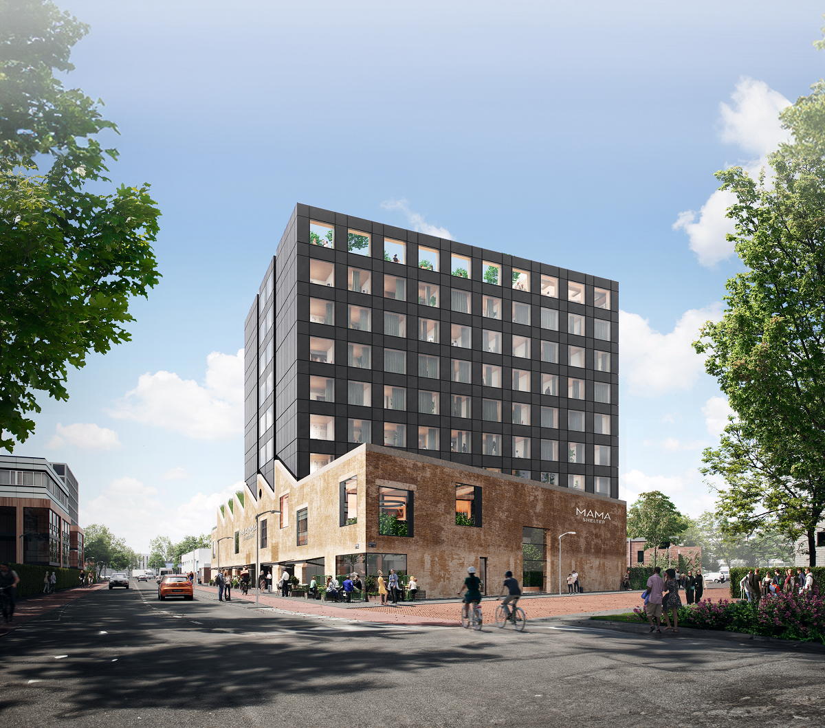 exterior render of proposed Mama Shelter Amsterdam