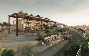 render of rooftop bar in The Social Club Porto