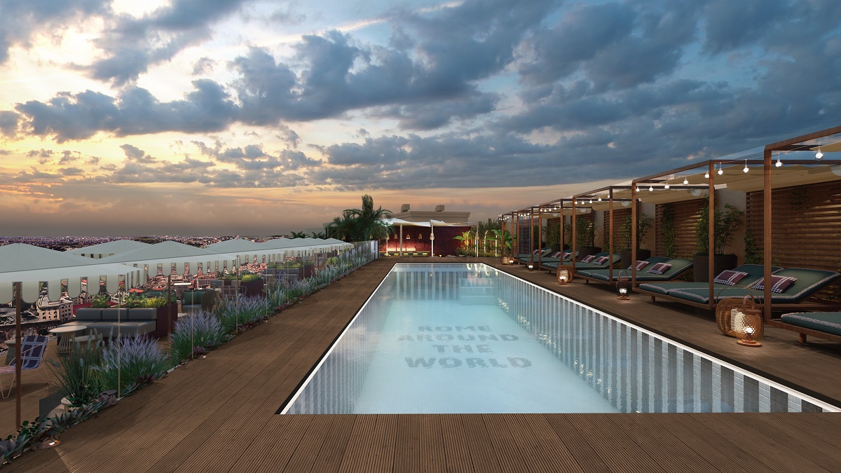 rooftop pool at the Social Hub Rome