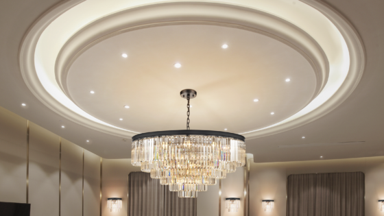 Franklite chandelier on recessed lit ceiling