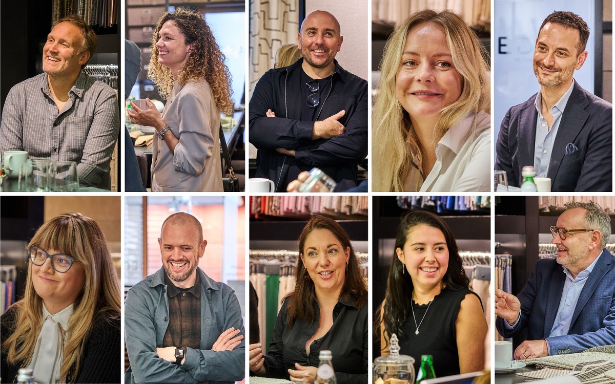 Left to right from the top: James Lees, Clemence Pirajean, both Founders, Pirajean Lees; Shayne Brady, Co-founder and Director, BradyWilliams; Ramona Bittere, Senior Designer, Muza Lab; Matteo Martini, General Manager UK, Dedar; Ilaria Orsi, Head of Contract Business, Dedar; Adam Davies, Design Director, Tara Bernerd; Kelly Martinez, Project Lead, David Collins Studio; Shona Brannan, Designer, DesignLSM; Nick Hickson, Founder and Director, THDP. Photography by Mel Yates.