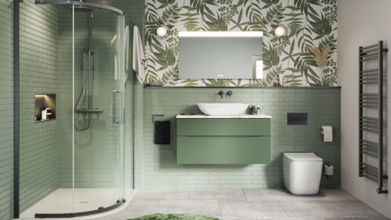 green tiled bathroom by Crosswater