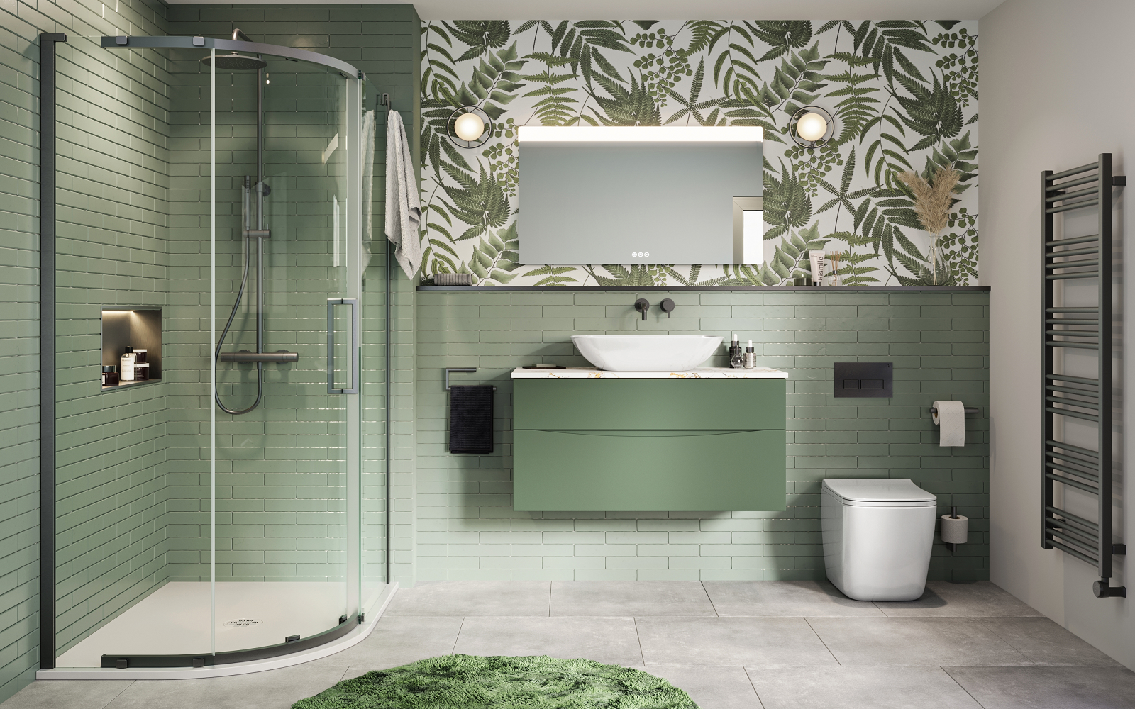 green tiled bathroom by Crosswater