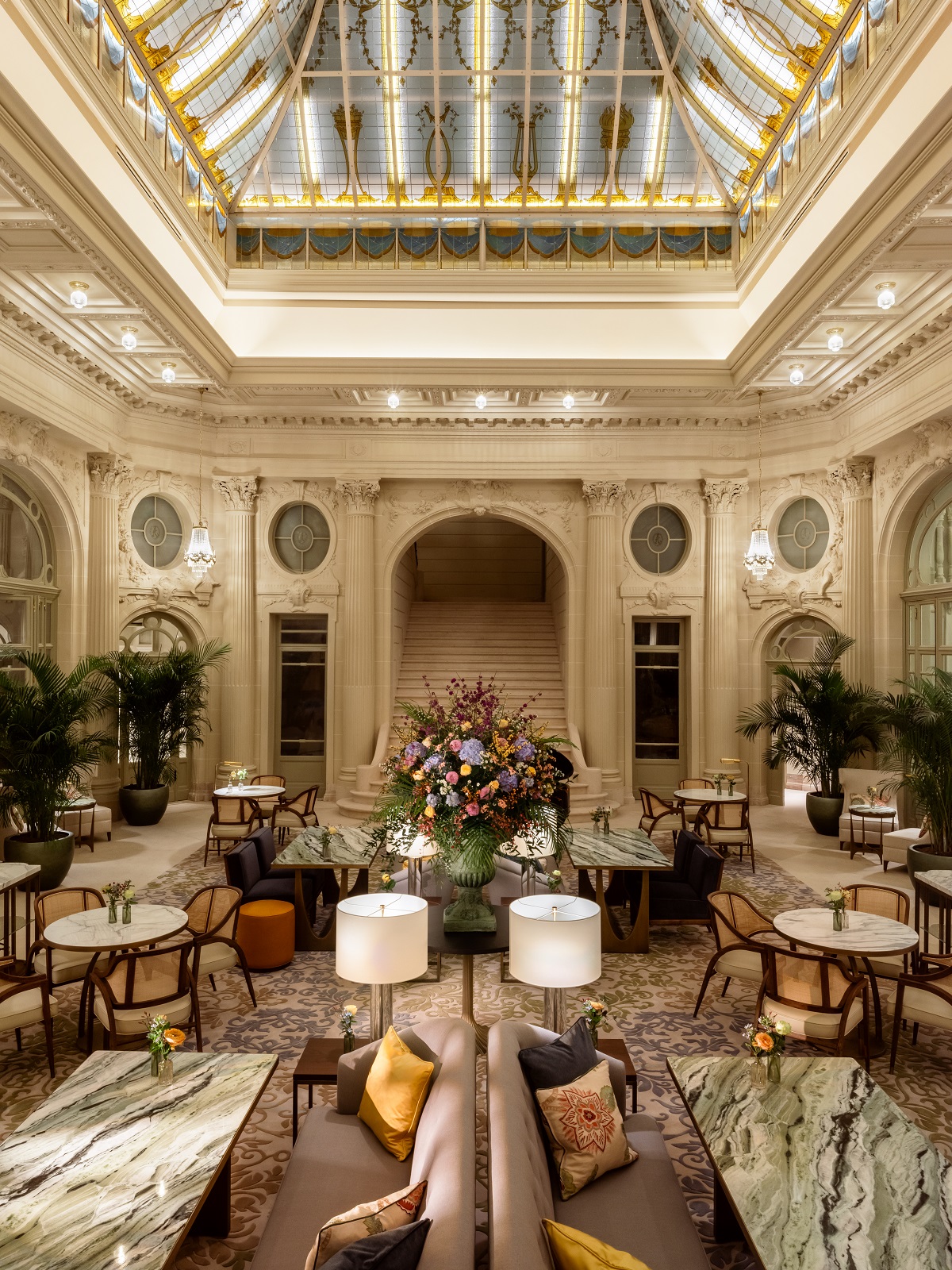 Corinthia Brussels Palm Court with period stain glass skylight