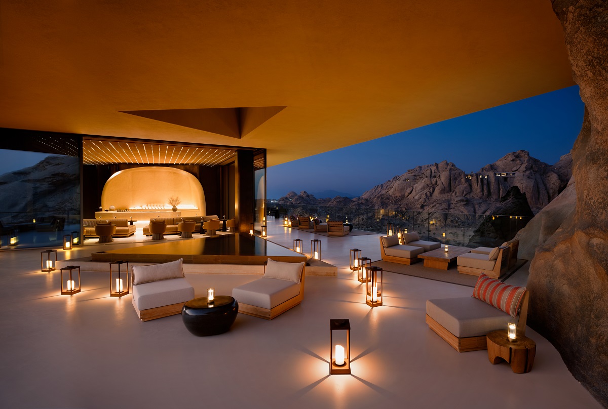 lanterns and seating in desert style bar and restaurant Desert Rock 