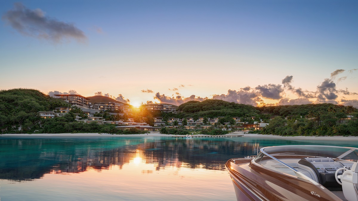 view across the sea to the Moncayo Auberge Collection resort and beachfront