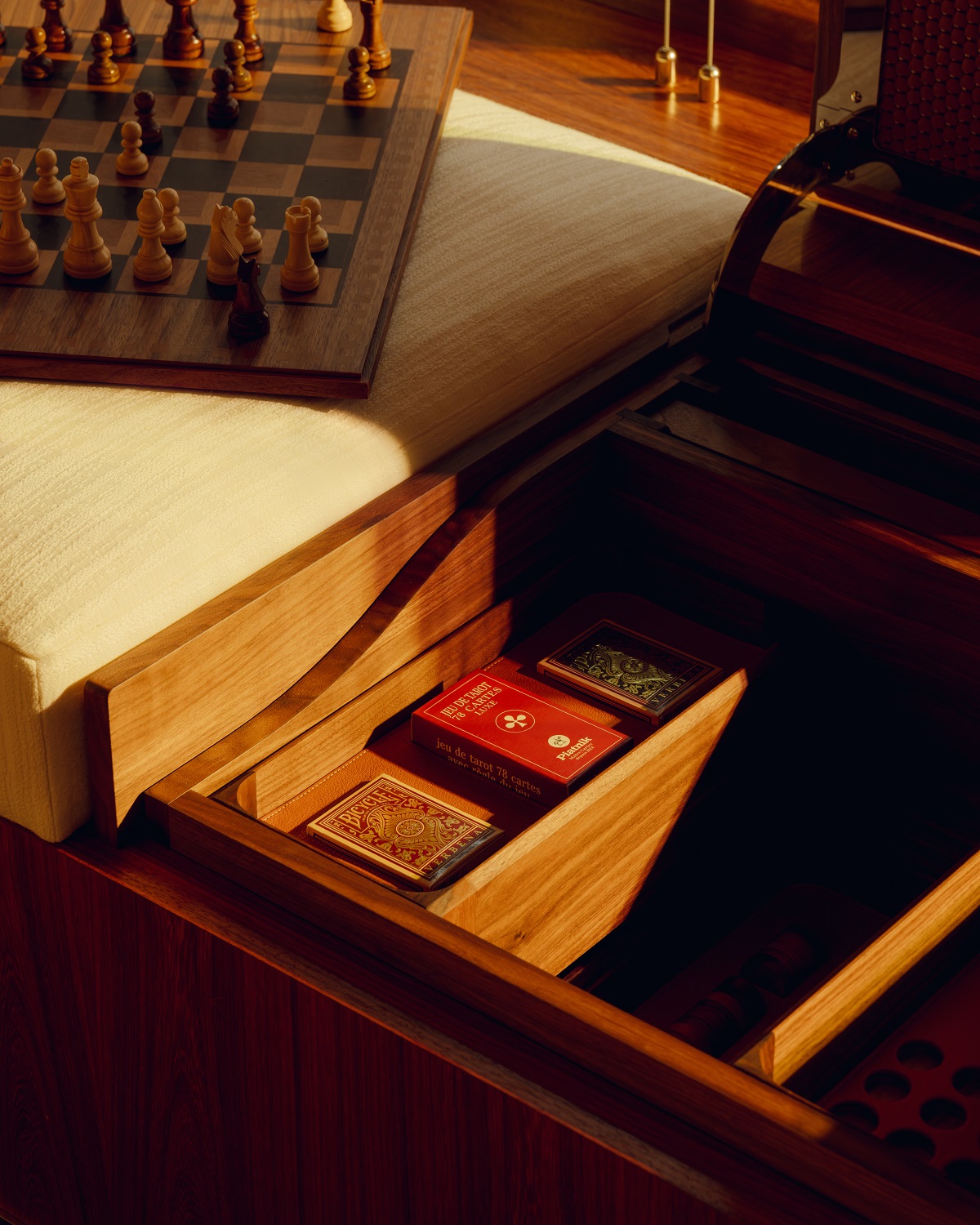 wooden games chest on the Orient Express yacht