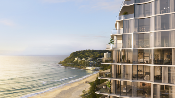 exterior render of coast location and glass facade of Mondrian Gold Coast