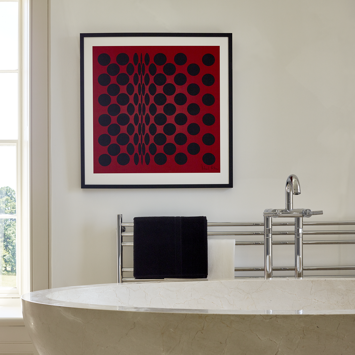 Richard Allan London scarf design framed in bathroom