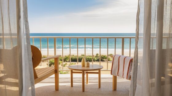 beach view from guestroom balcony at Trailborn Surf & Sound