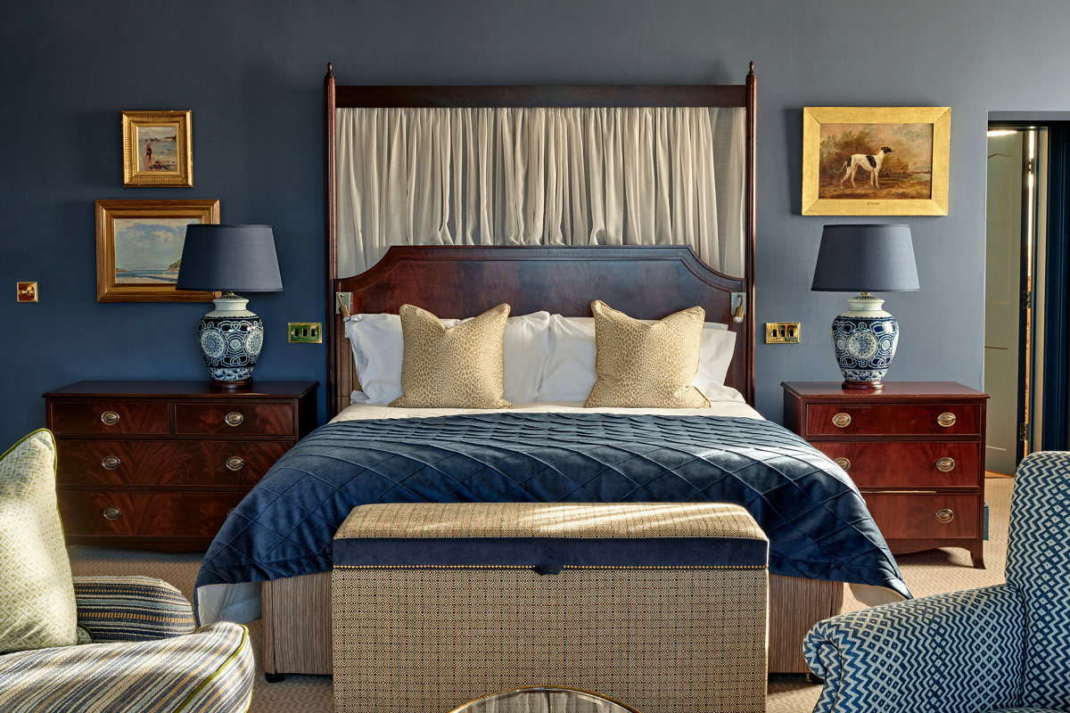 blue bedroom with period design details