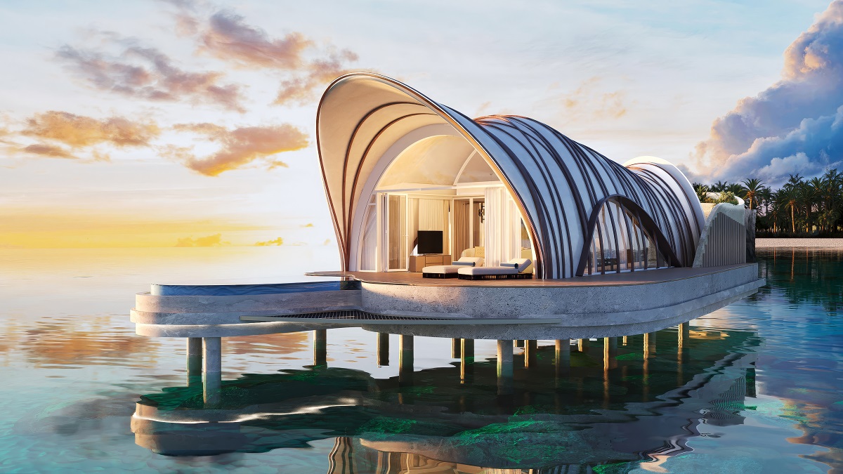 render of bungalow over water in maldives