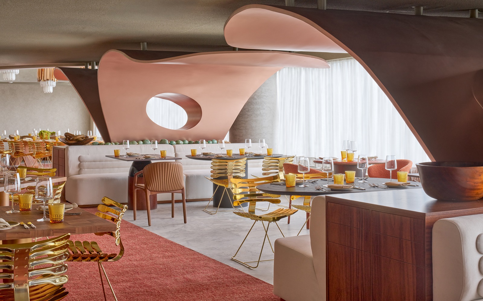 curved pink ceiling and flooring in W São Paulo