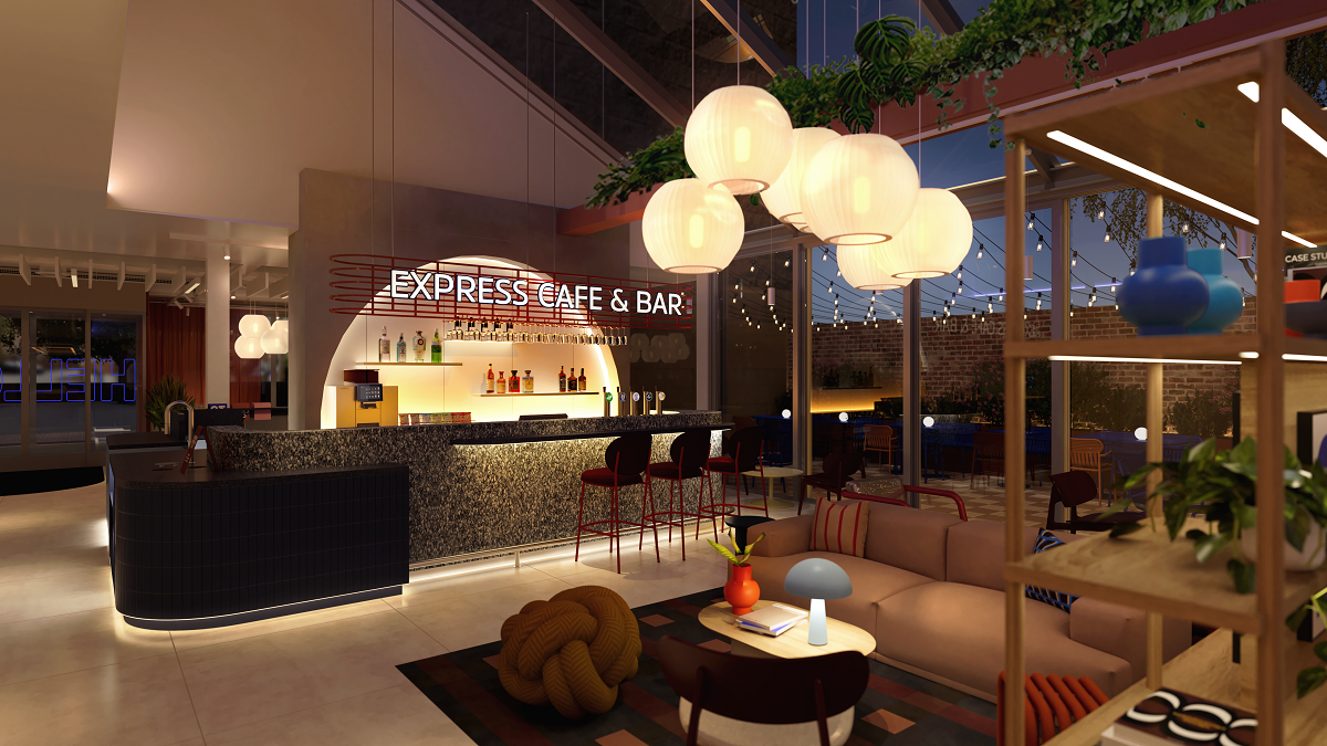 render of bar design in Holiday Inn Express