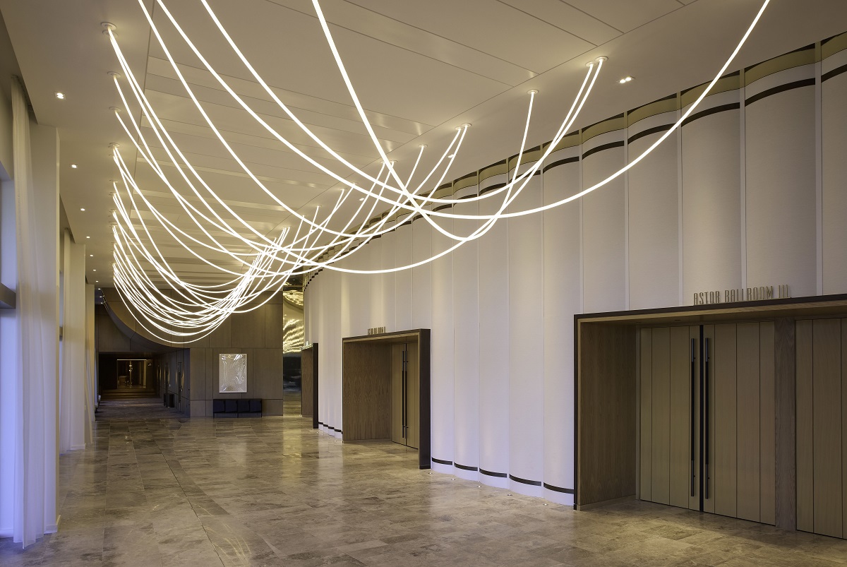 stranded chandelier ropes leading to function areas in the hotel