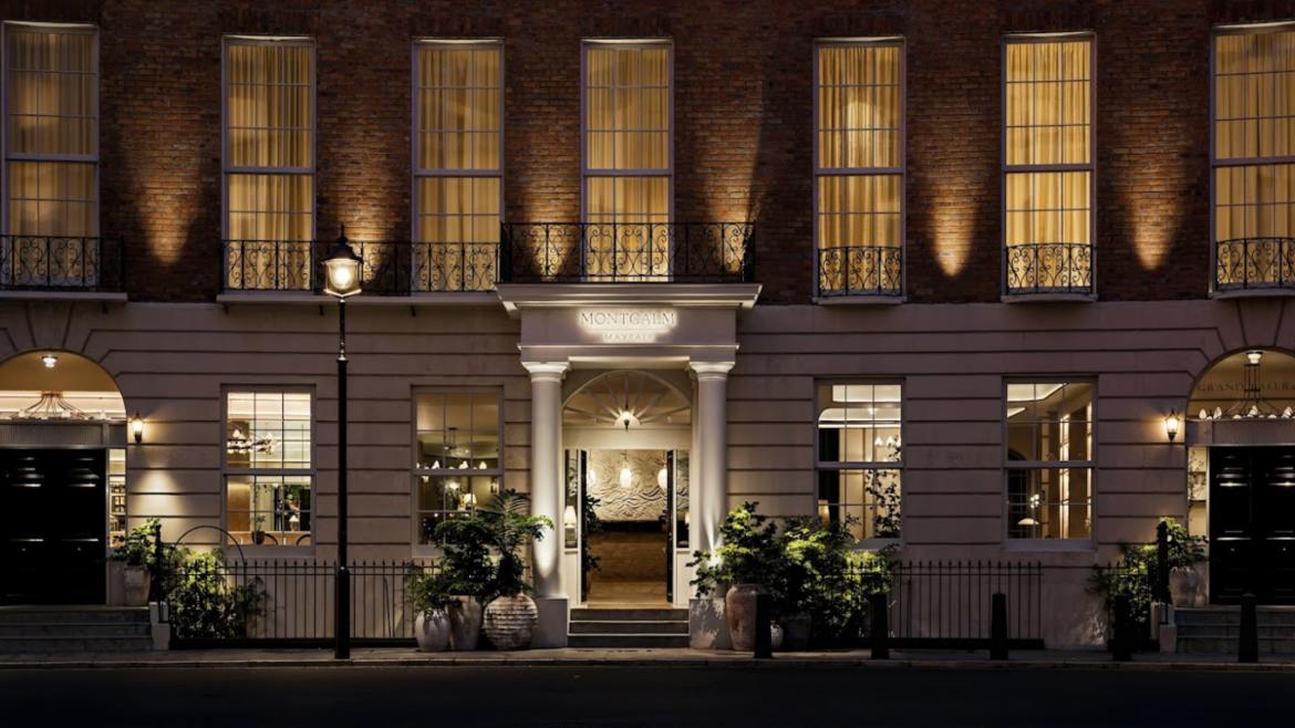 Georgian exterior of the Montcalm Mayfair, at night