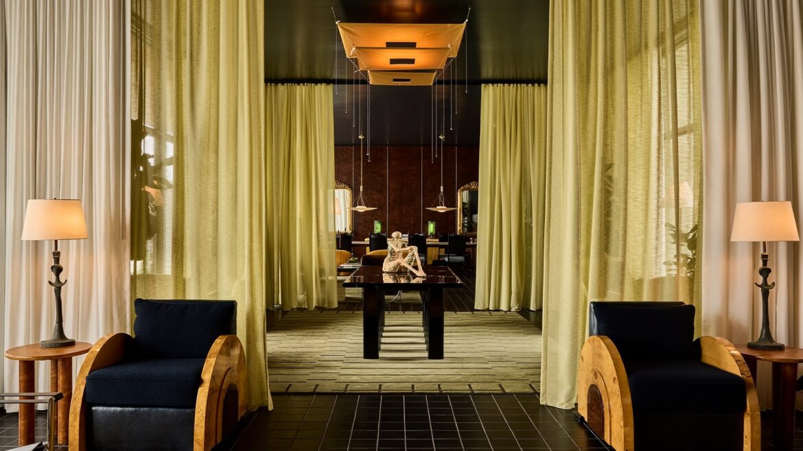 lobby lounge and seating with side drapes in Hotel Saint Augustine