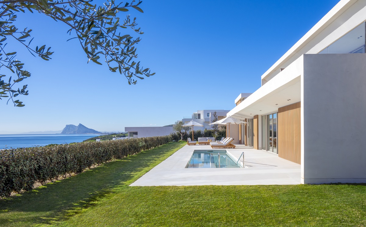 hotel rooms opening out to terrace and private pool on the mediterranean