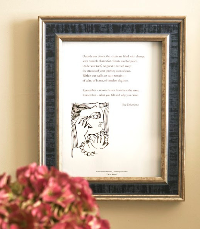 Close up image of bedside poetry illustration artwork at the Montcalm Mayfair