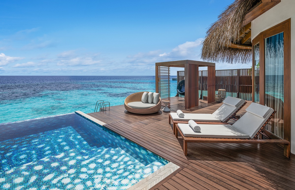 overwater villa terrace in W Maldives