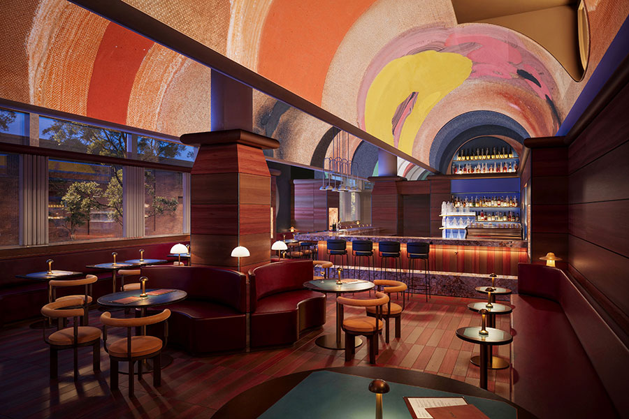 Bar Julius at The EVE Hotel Sydney, with a vaulted, curved ceiling painted in pastel hues