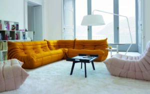 Ligne Roset Togo settee in mustard colourway