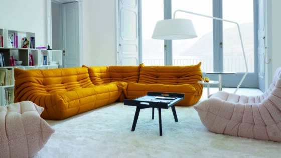 Ligne Roset Togo settee in mustard colourway