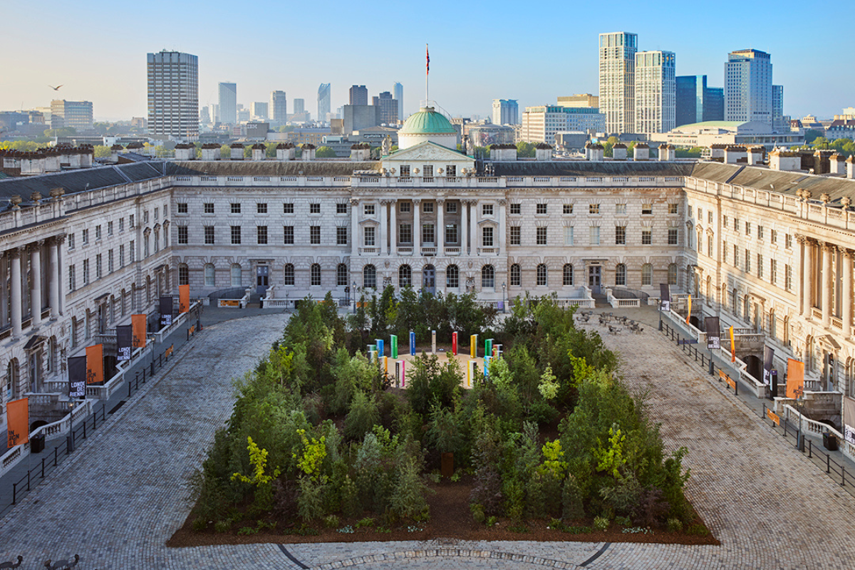 Forest design by Philip Jaffa for the London Design Biennale, in the middle of the courtyard at Somerset House - during the day