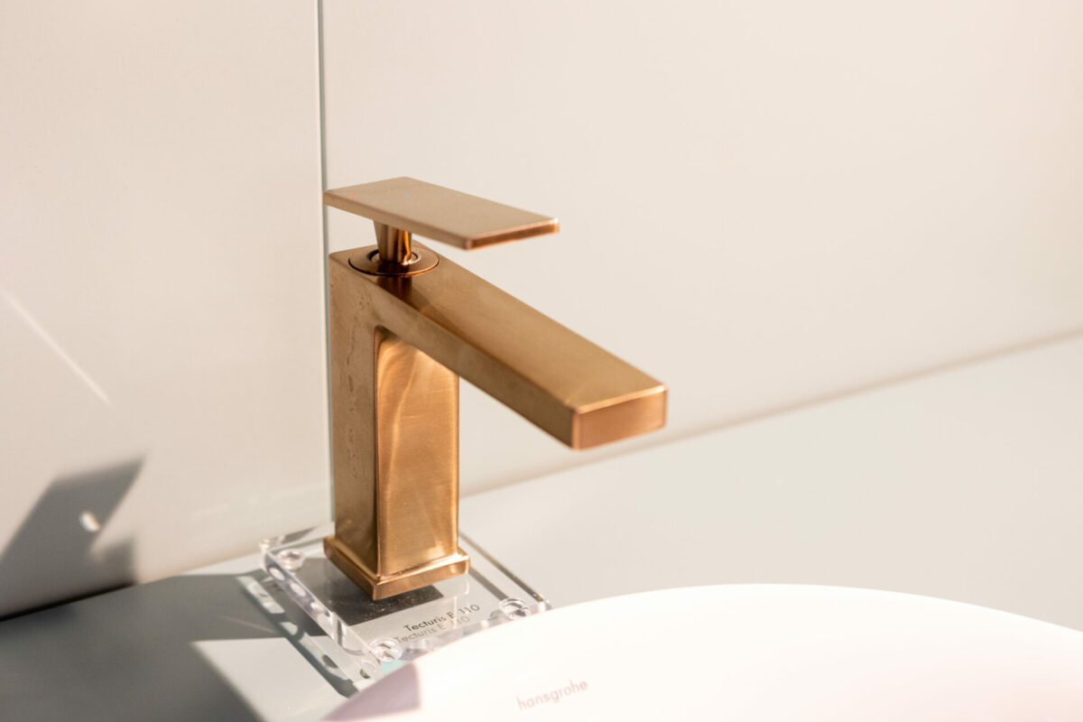 Brass finish tap from hansgrohe, displayed at hix 2024