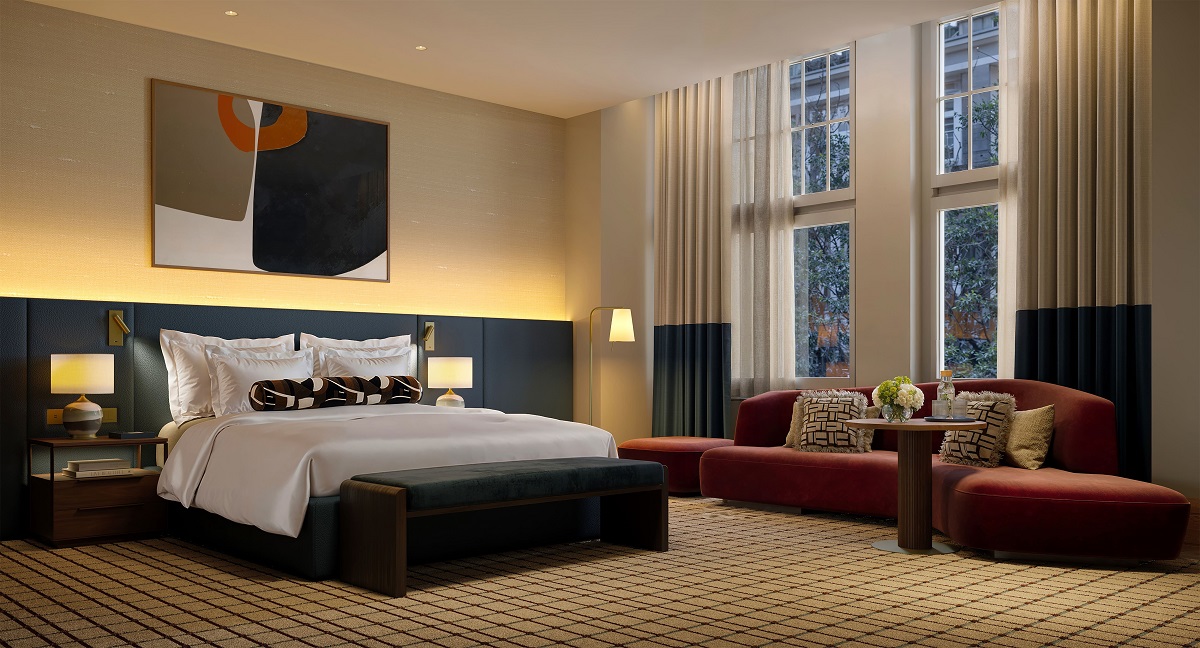 render of Conrad Hamburg guestroom scheduled to open Q3 2025