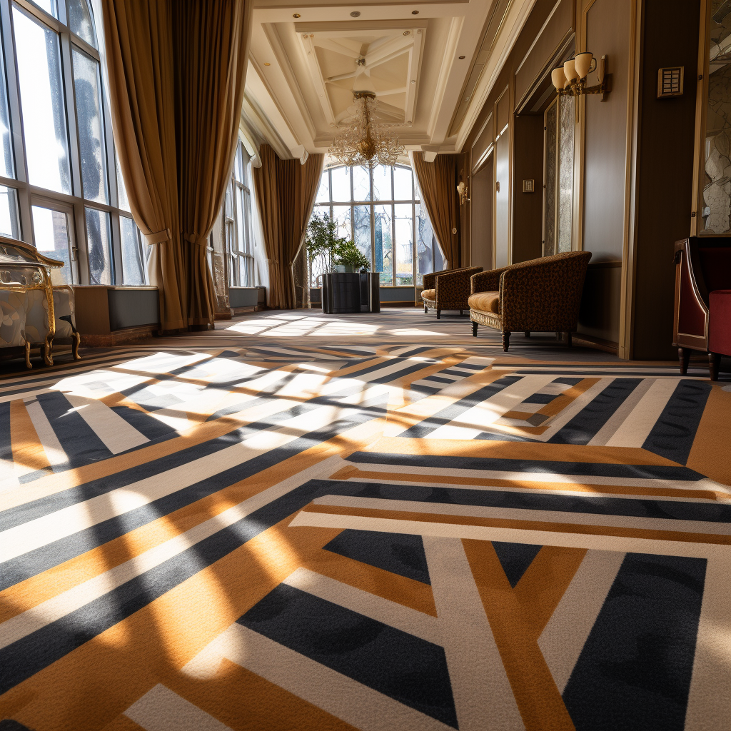 bespoke LCS carpet in geometric design of brown and orange stripes