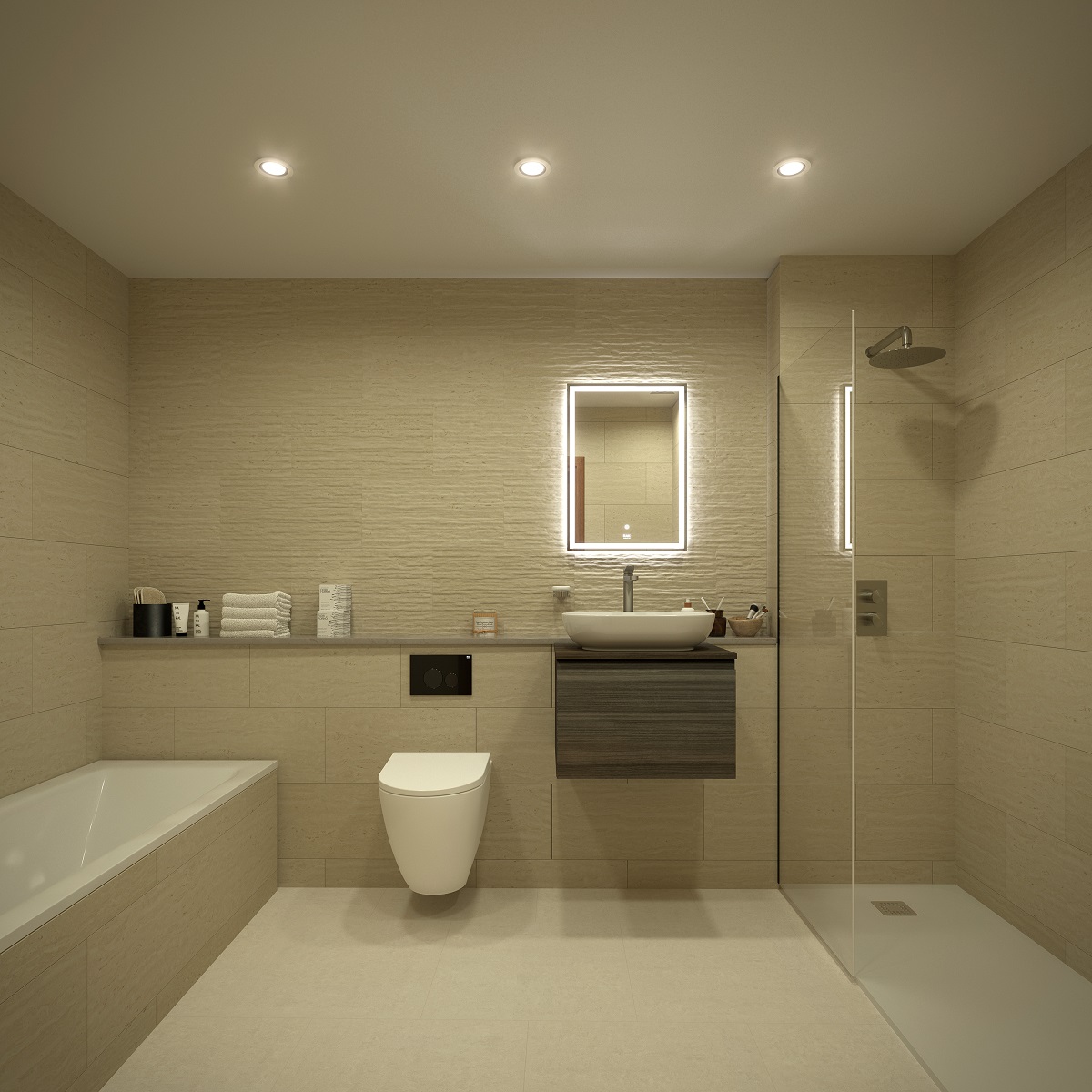 bathroom with all surfaces in Pontino Beige tiles from RAK