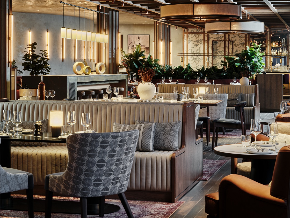 chairs and banquette in San Ena restaurant in Radisson Berlin