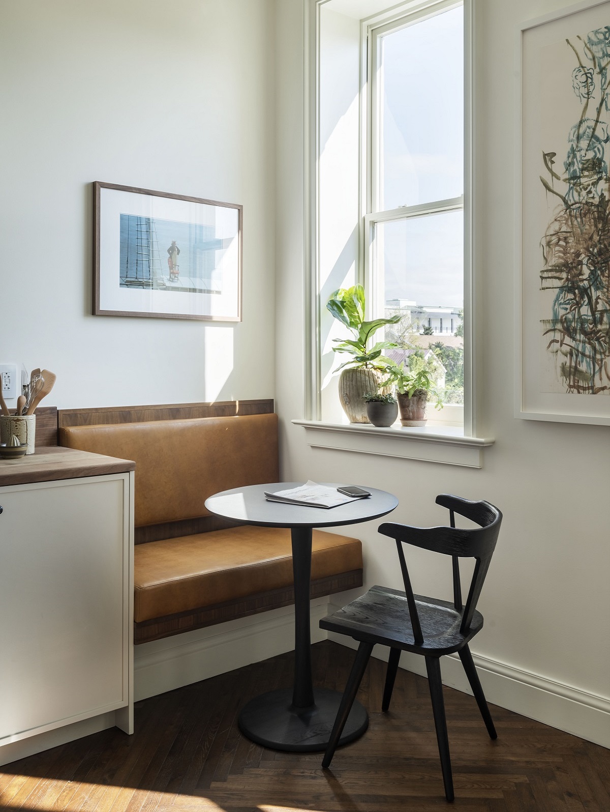 banquette, table and chair in kitchen