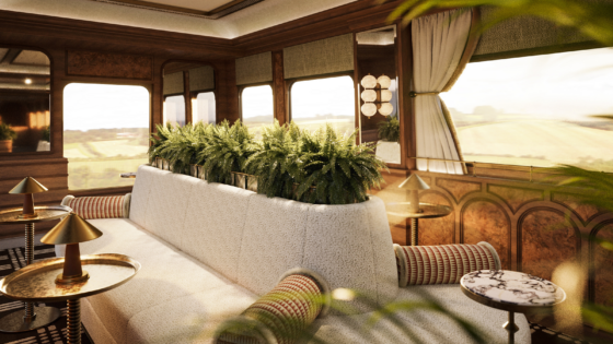 plants and seating in the Observation Car of Belmond Britannic Explorer train