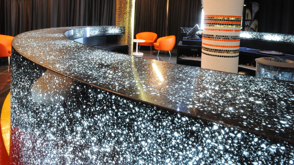 curved bar and counter in engineered terrazzo from TREND