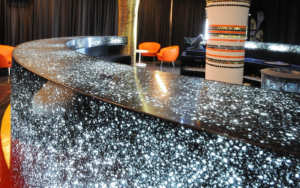 curved bar and counter in engineered terrazzo from TREND