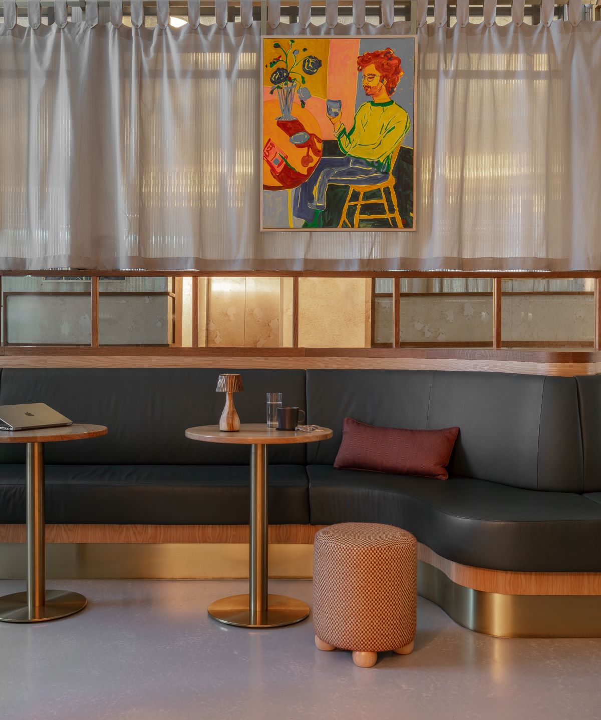 Banquette and artwork in the Gracechurch Street Hotel by Club Quarters