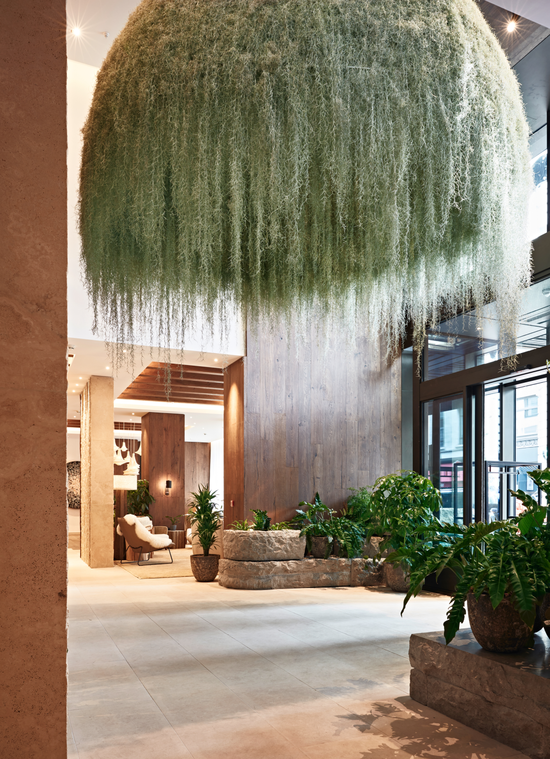 Living chandelier in hotel lobby