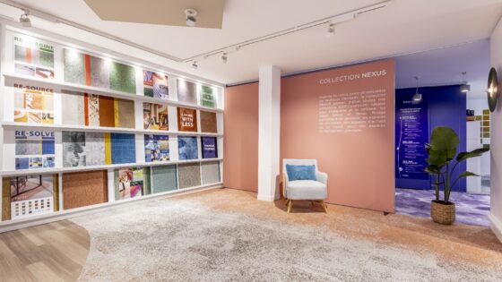 Balsan showroom with carpet and flooring product display