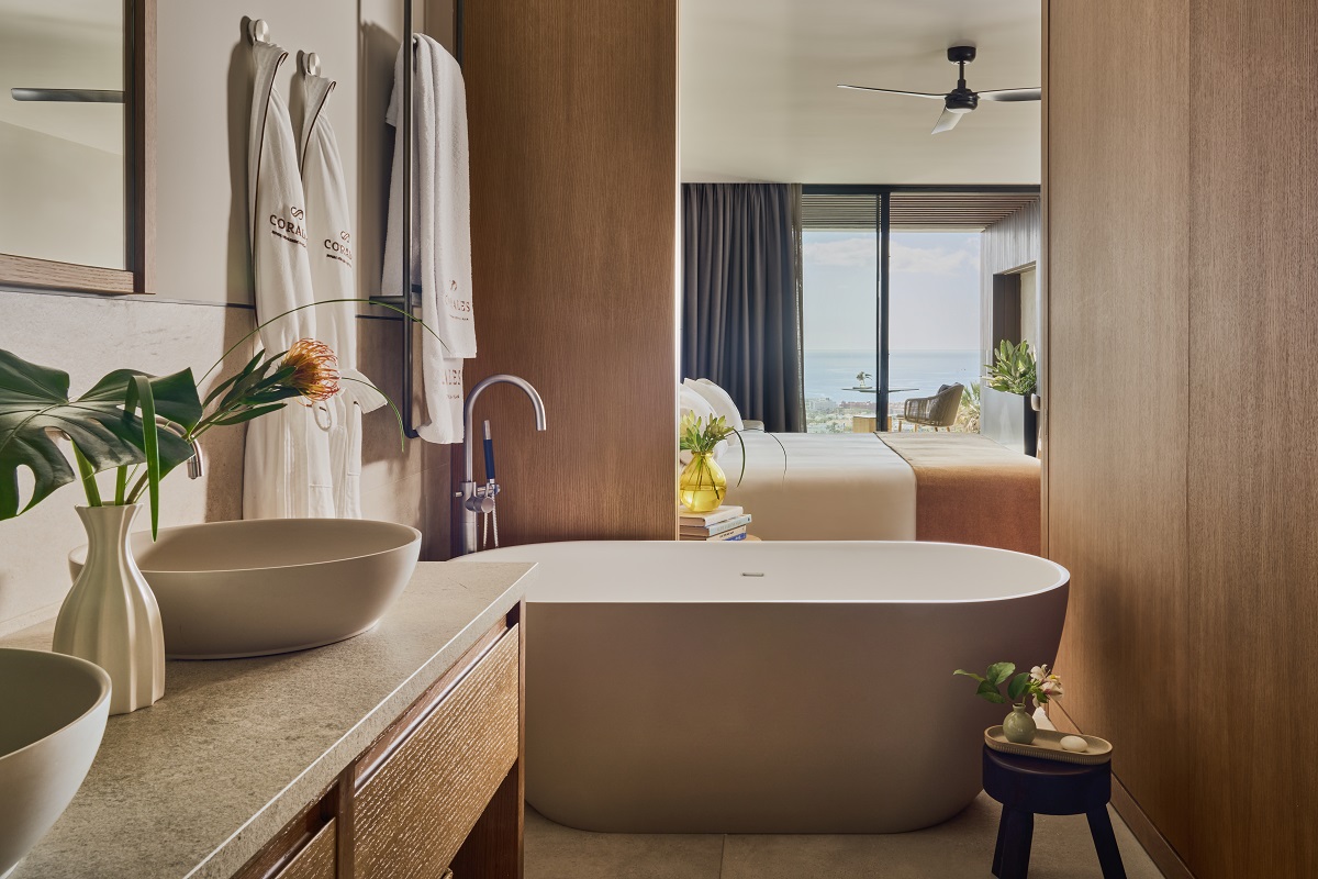 view from bathroom into bedroom and out to sea at Royal Hideaway Corales Villas Tenerife